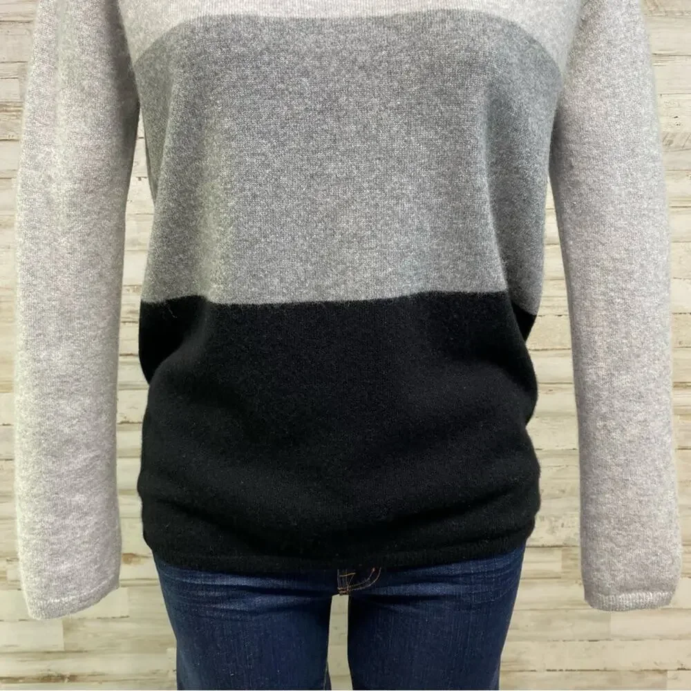 Magaschoni Cashmere Sweater Mock Neck Womens Size M Black Gray Colorblock - Picture 3 of 11